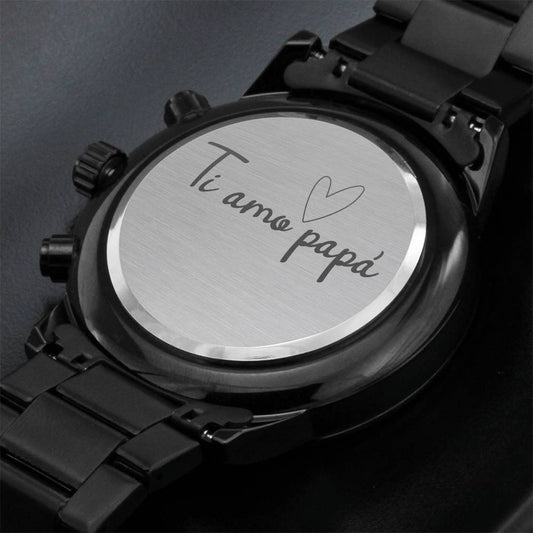 Engraved Design Black Chronograph Watch